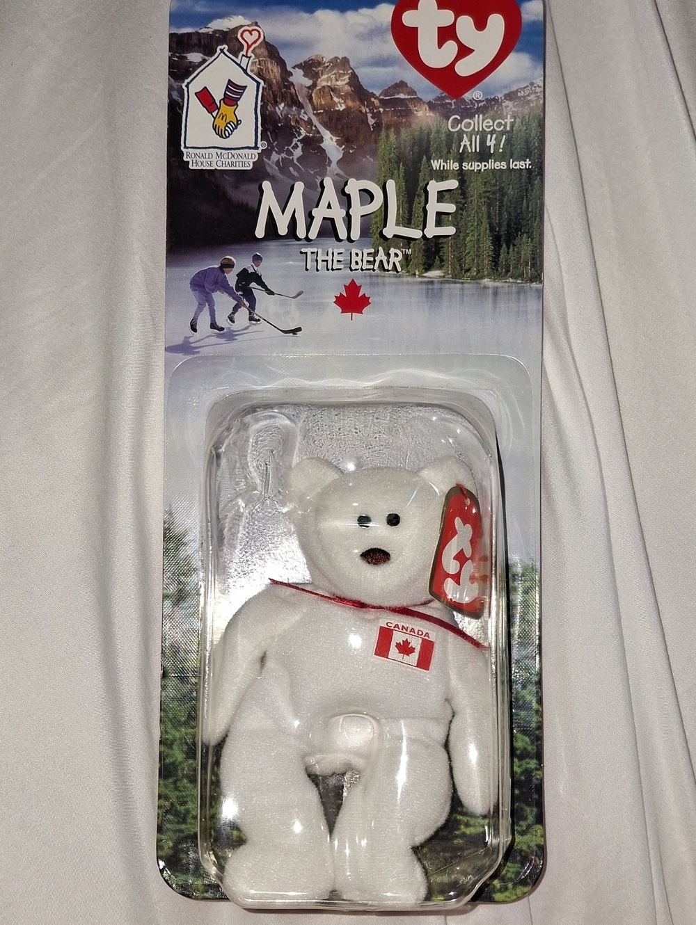 NWT Ty Maple The Bear Plush - White with Red Tag
